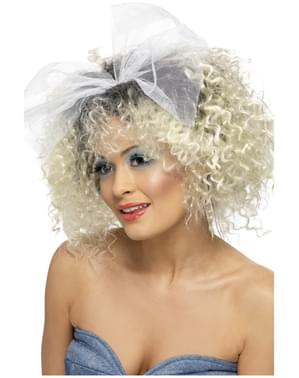 80s Style Blonde Wig with Bow