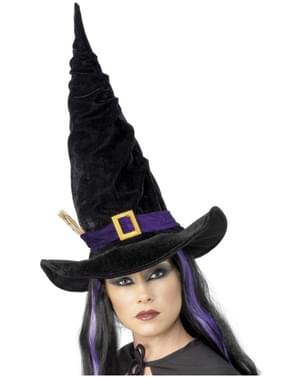 Sombrero de bruja negro con banda morada