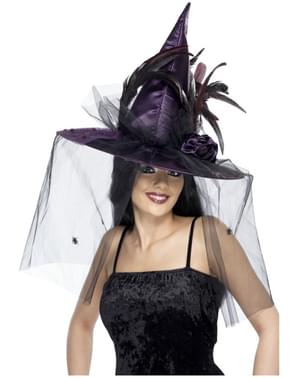 Čarodějnický klobouk s fialovým peřím