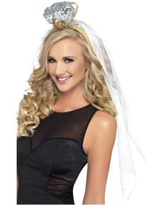 Diadema branco com anel de despedida de solteira