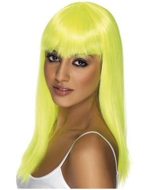 Yellow Neon Glamourama Wig dengan Fringe