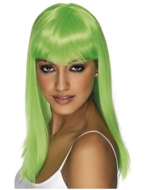 Glamourama Pruik Neon Groen met Pony