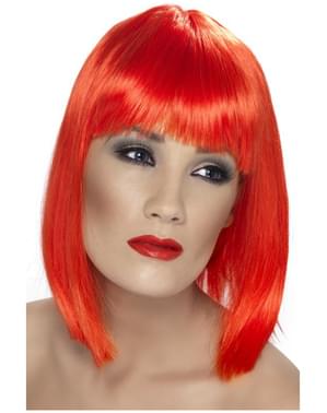 Parrucca rosso neon con frangia