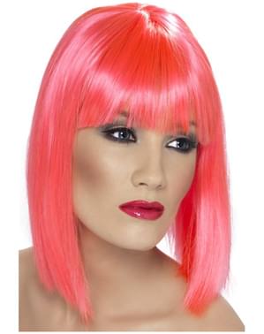 Parrucca rosa neon con frangia