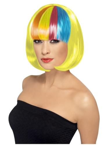 Peruca Partyrama amarela com franja multicolor