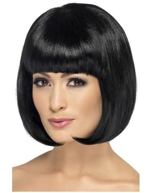 Peruca preta bob com franja para mulher