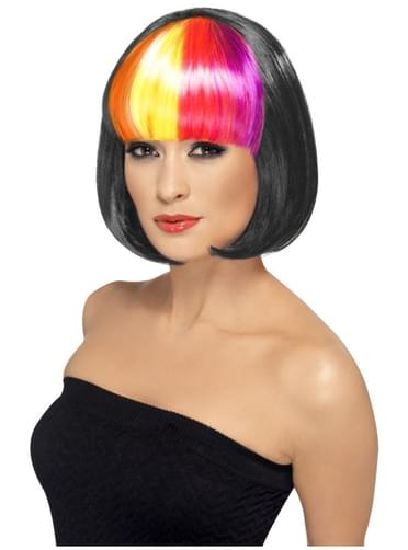 Peruca Partyrama preta com franja multicolor