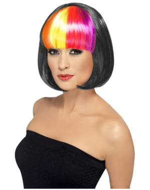 Black Partyrama Wig with Multicoloured Fringe