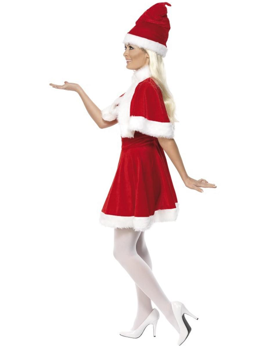 Costume Miss Santa Claus con mantello deluxe