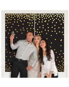 Cartaz photocall preto com pintas douradas