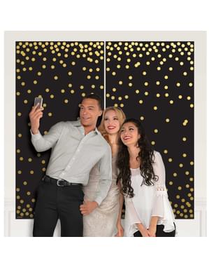 Poster photobooth negru cu buline aurii