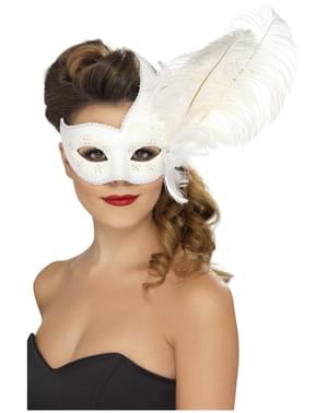 Бяла венецианска маска за очи за жени