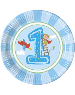 8 farfurii mari Boy's First Birthday