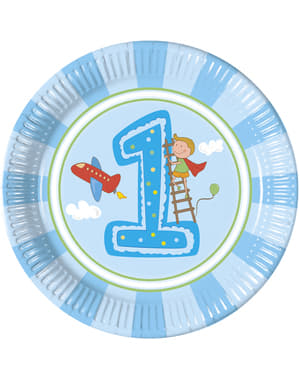 8 개의 큰 소년의 첫 번째 생일 접시 세트