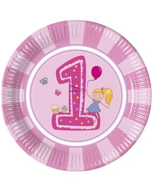 8 platos Girl's First Birthday (23 cm)