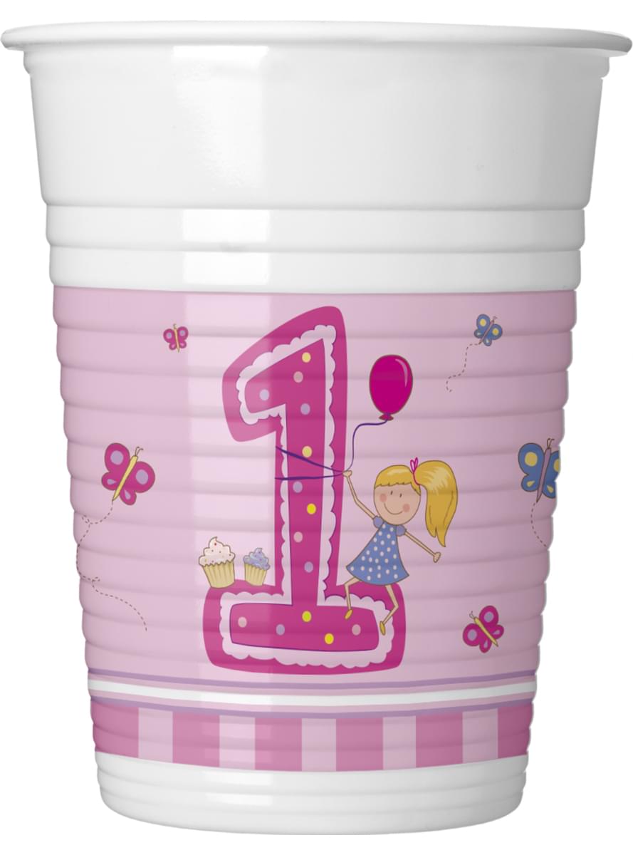8 gobelets Girl's First Birthday