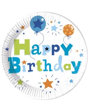 8 pratos grandes Happy Birthday Boy (23 cm)