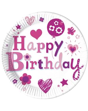 8 pratos grandes Happy Birthday Girl (23 cm)