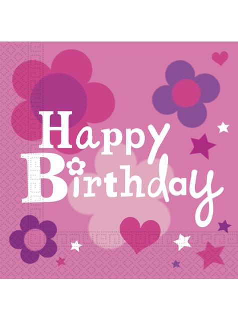 20 Happy Birthday Girl napkings (33x33 cm) for parties and birthdays