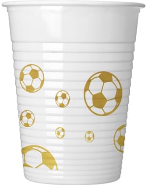 Sæt af 8 guld fodbold plastik kopper