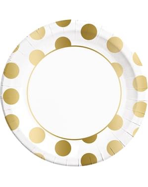 8 grandes assiettes Dots Collection dorées