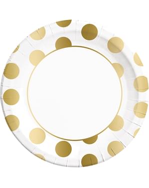 8 pratos grandes Dots Collection dourados (23 cm)