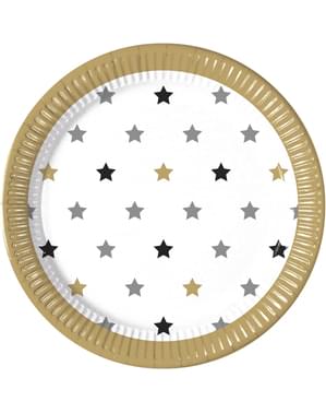 8 platos de estrellas multicolor (23 cm)