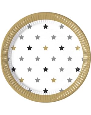 8 pratos grandes de estrelas multicolor (23 cm)