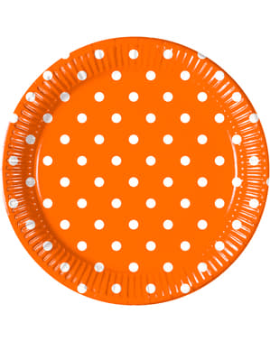 Sett med 8 Oransje Prikker tallerkener