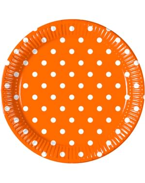 Sæt af 8 orange prik tallerkner