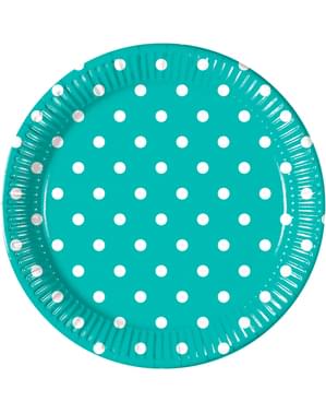 Set 8 Plat Turquoise Dots
