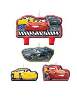 Sæt af 4 Cars fødselsdags lys