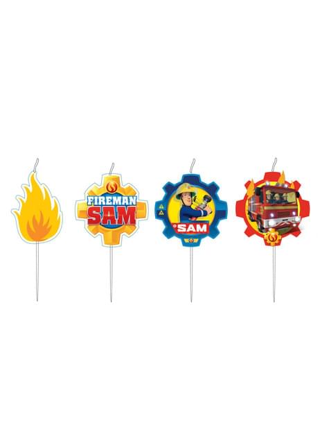 4 mini Fireman Sam candles (7,3 cm) for parties and birthdays | Funidelia