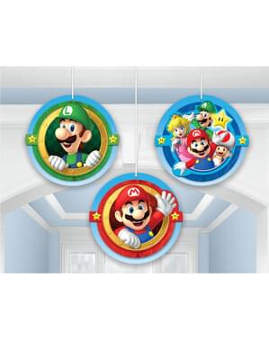 Sæt af 3 Super Mario Bros dekorationer hængende fra honning papir