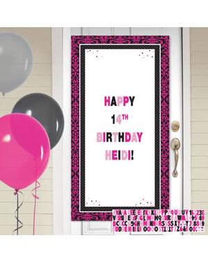Striscione personalizzabile compleanno per porta decorazione di epoca rosa e nera