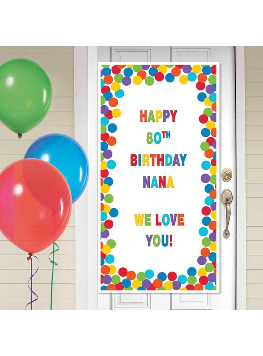 Cartaz personalizável aniversário para porta decoração com pintas multicor
