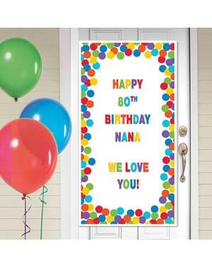 Striscione personalizzabile compleanno per porta con pois colorati