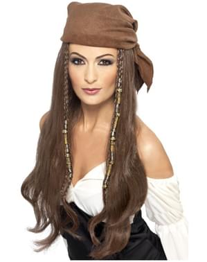Perruque pirate marron femme