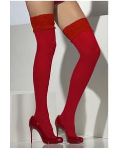 Meias-calças finas vermelhas de silicone