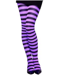 Collants roxas e pretas às riscas infantil