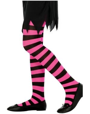 Childrens Fuchsia dan Black Striped Tights