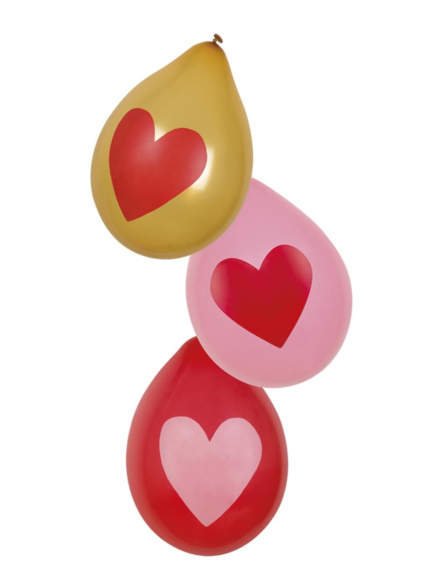 6 ballons amour avec des cœurs dorés