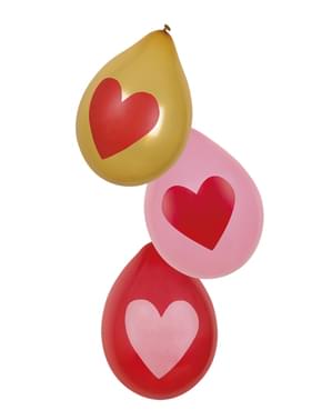 6 palloncini amore con cuori dorati (25 cm)