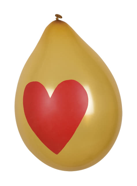 6 love balloons with gold hearts (25 cm)