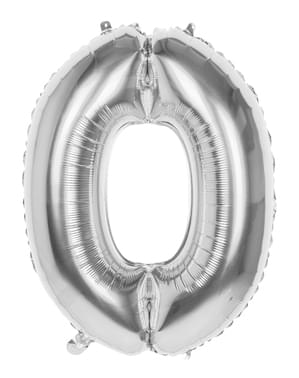 Ballong nummer 0 silverfärgad 86 cm