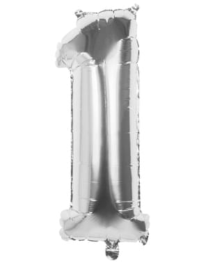 Ballon chiffre 1 argenté 86 cm