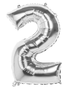 Number 2 ezüst léggömb 86cm