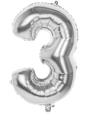 Balon numer 3 srebrny 86 cm