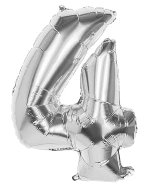 Globo número 4 plateado 86 cm