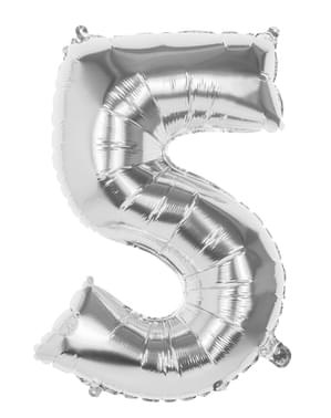Balon numărul 5 argintiu 86 cm